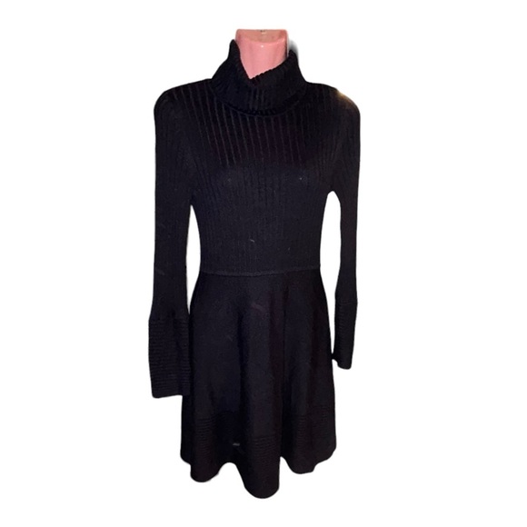 Eliza J Navy Blue Long Sleeve Turtleneck Sweater Fit & Flare Mini Dress Sz Small - Picture 1 of 11